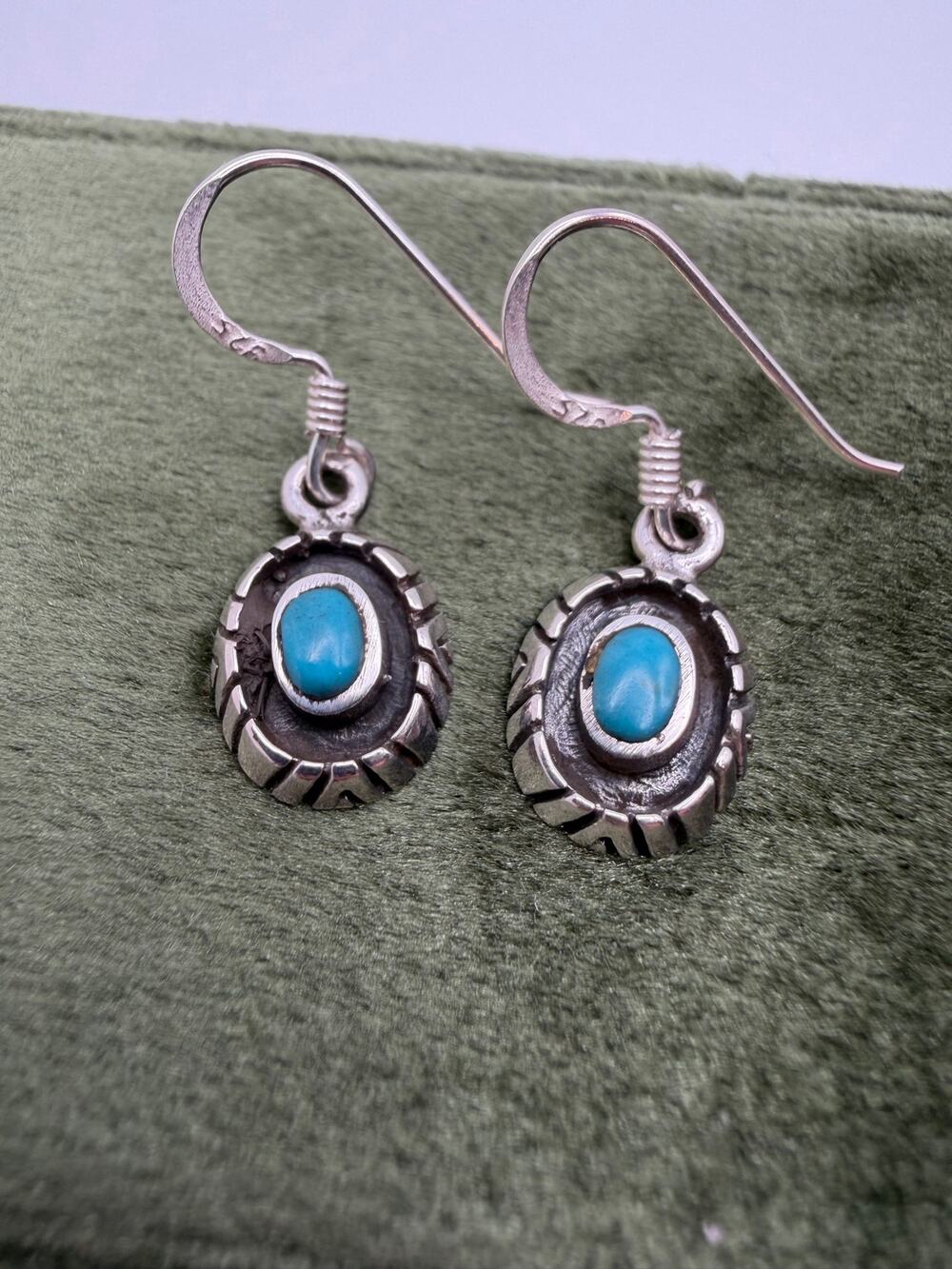 sterling silver dangle earringsturquoise cabochons southwestern shadowbox design